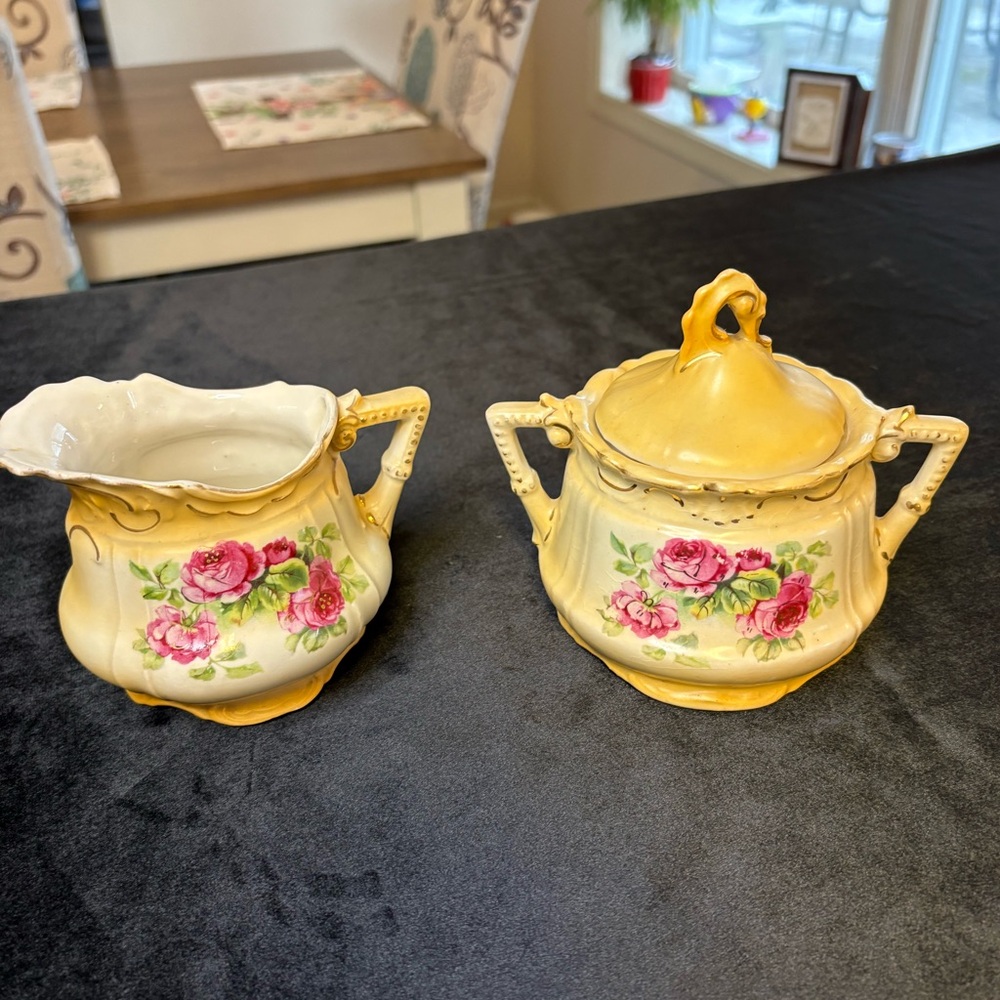 Vintage R.S.Prussia Porcelain Creamer And Covered Sugar - Bowl Set